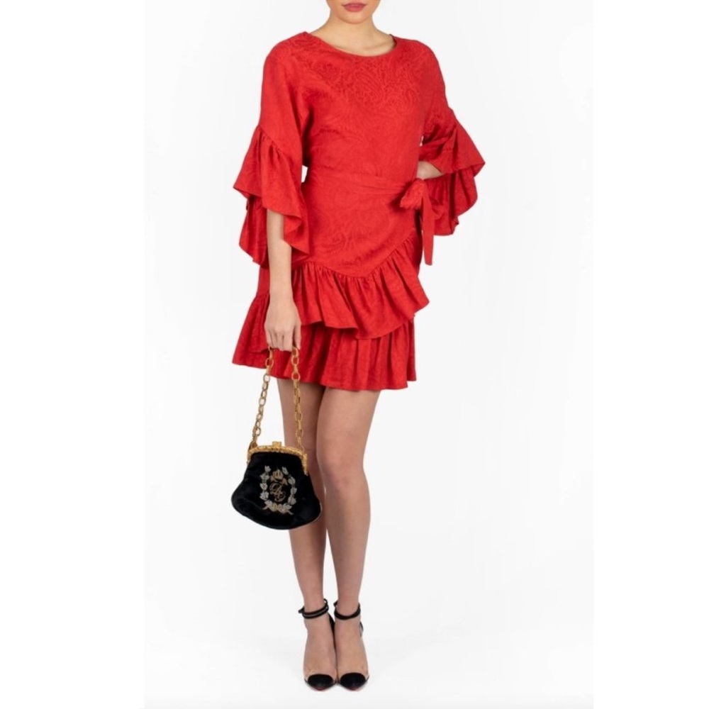 Maje Red Ruffle Dress 4th OF JULY Party STUNNER